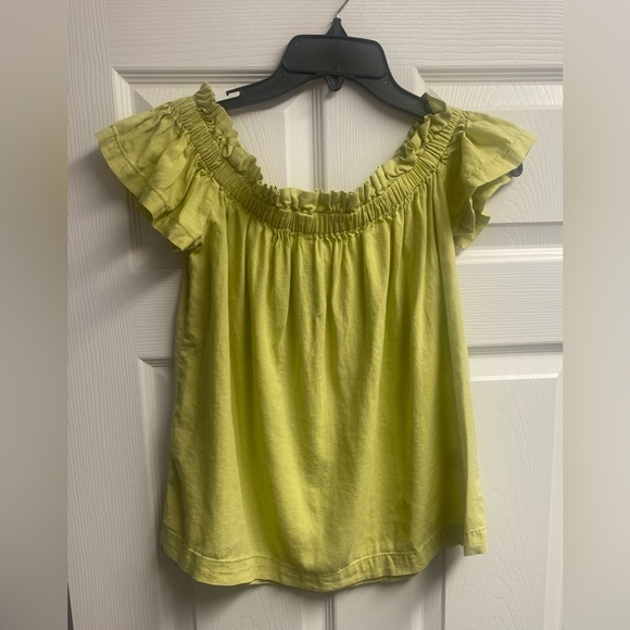 Free People Green/Yellow Off The Shoulder Linen Blend “Everything” Top Size 12 - Picture 2 of 5